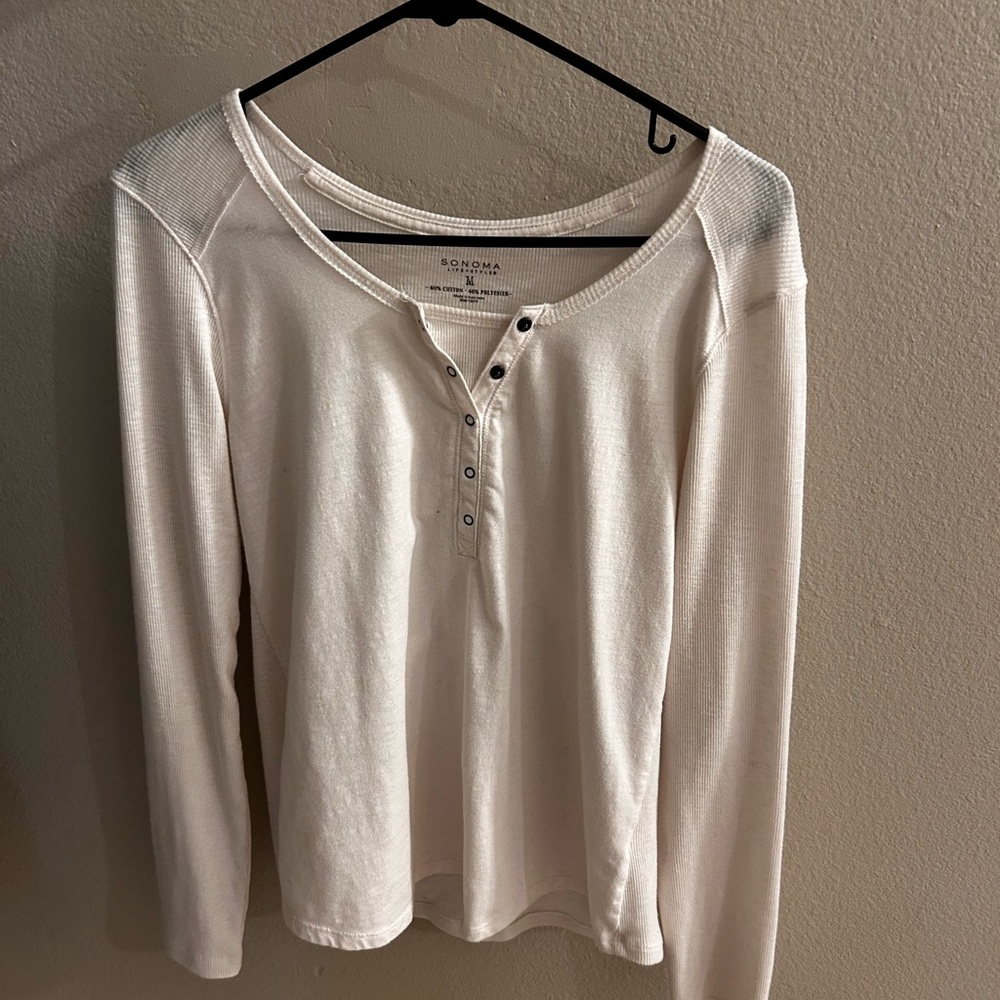 Sonoma Women's white Henley long sleeve Top